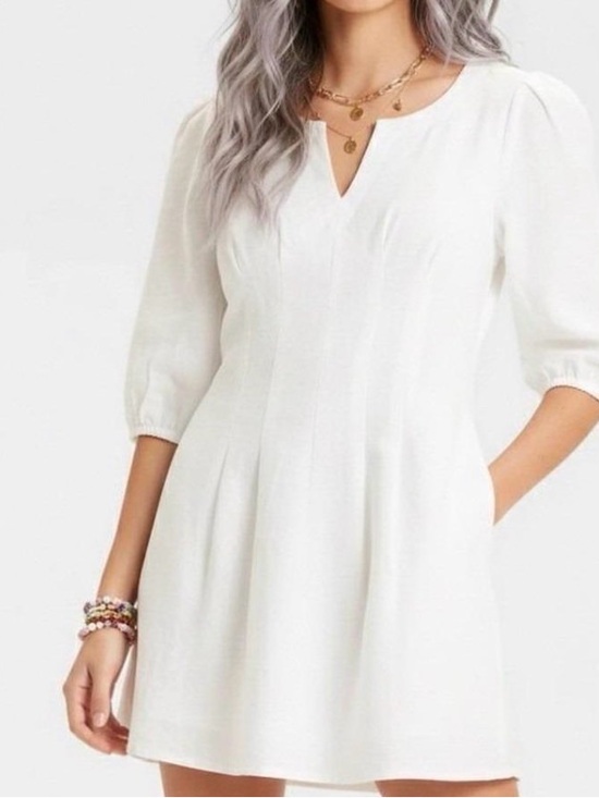a new day Dresses & Skirts - A New Day white cotton and linen dress with pockets, size 2